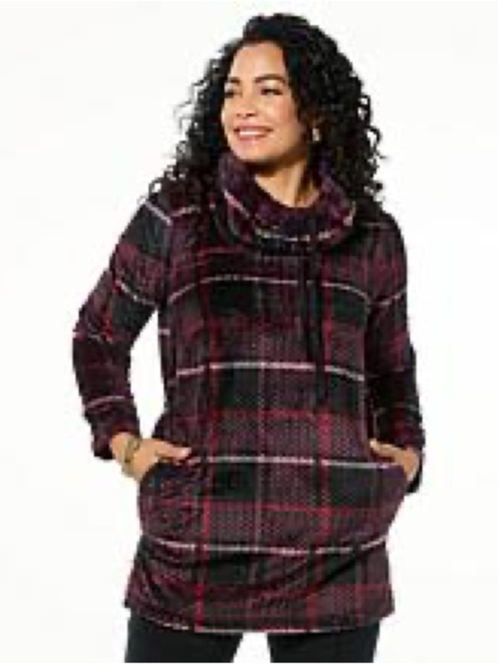 Hue Plush & Cozy Cowl Neck Lounger- Burgundy/Black/Purple